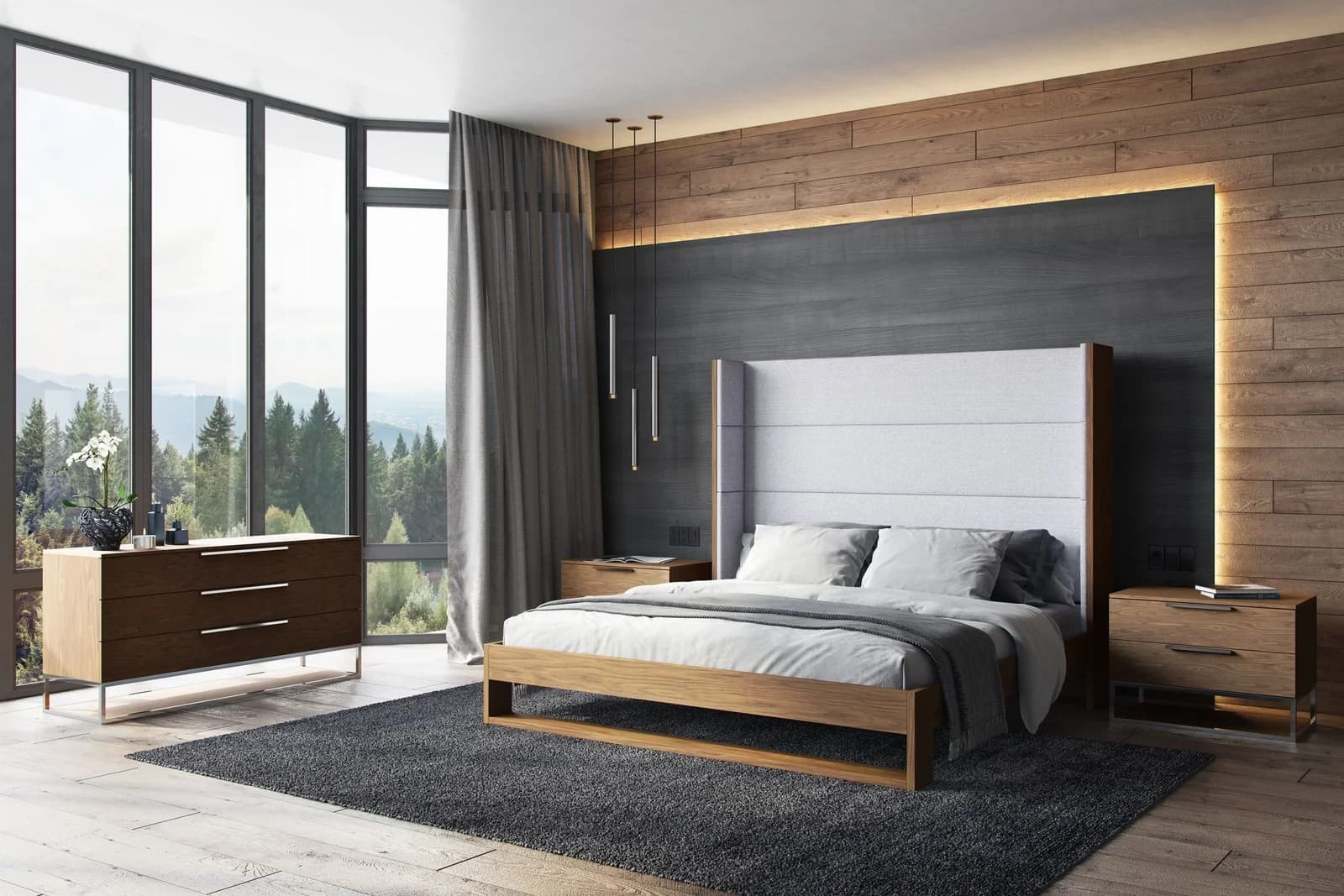 Fabric & Walnut  Bed