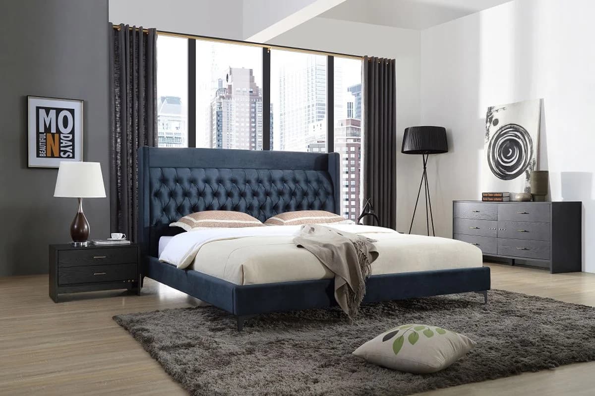 Modern Blue Fabric Bed