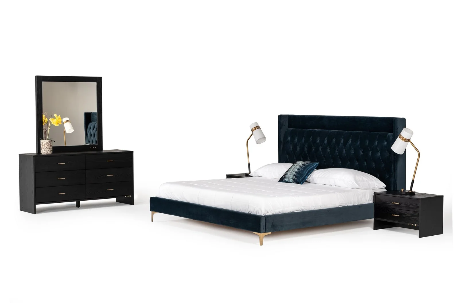Modern Blue Fabric Bed