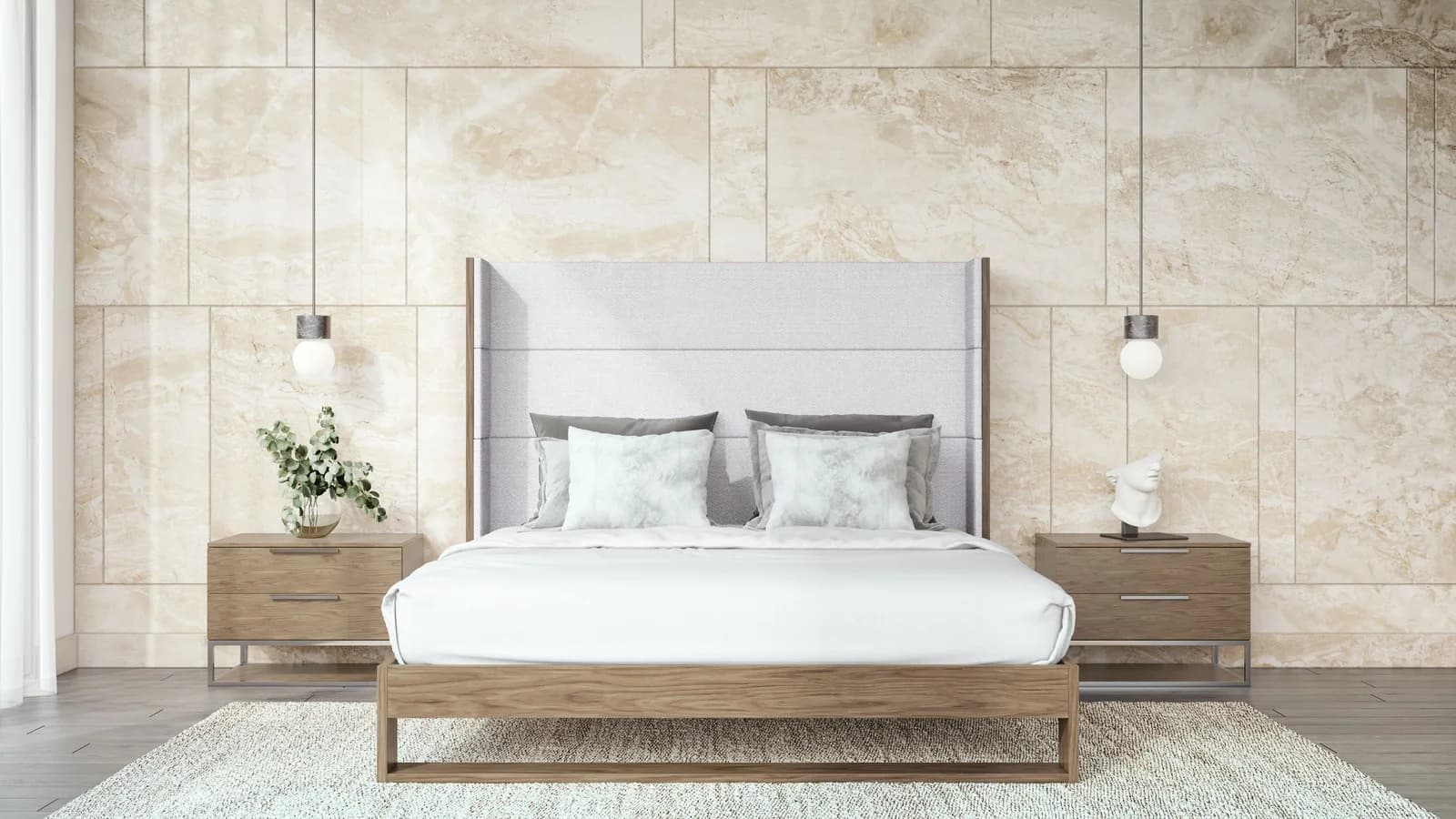Fabric & Walnut  Bed