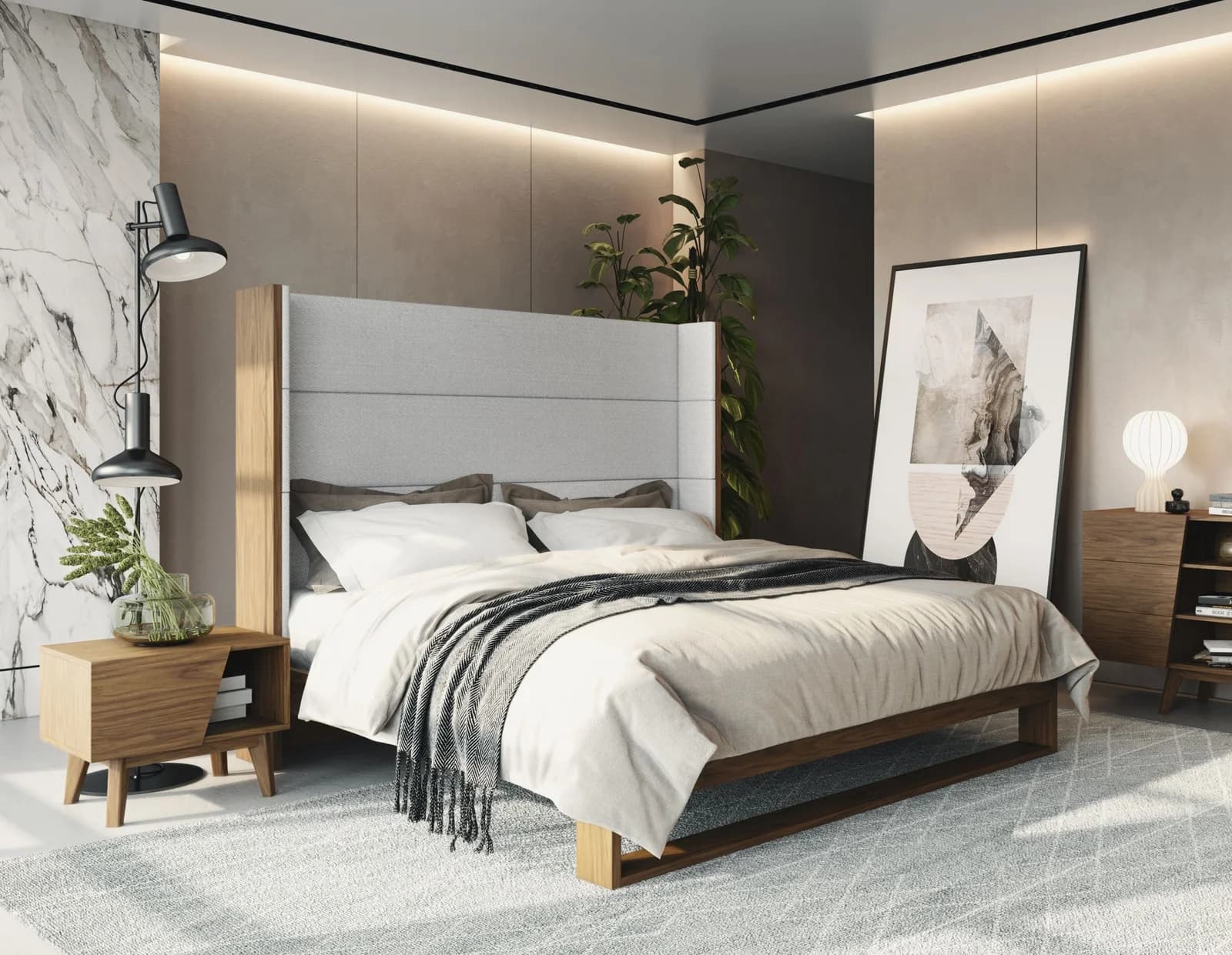 Fabric & Walnut  Bed