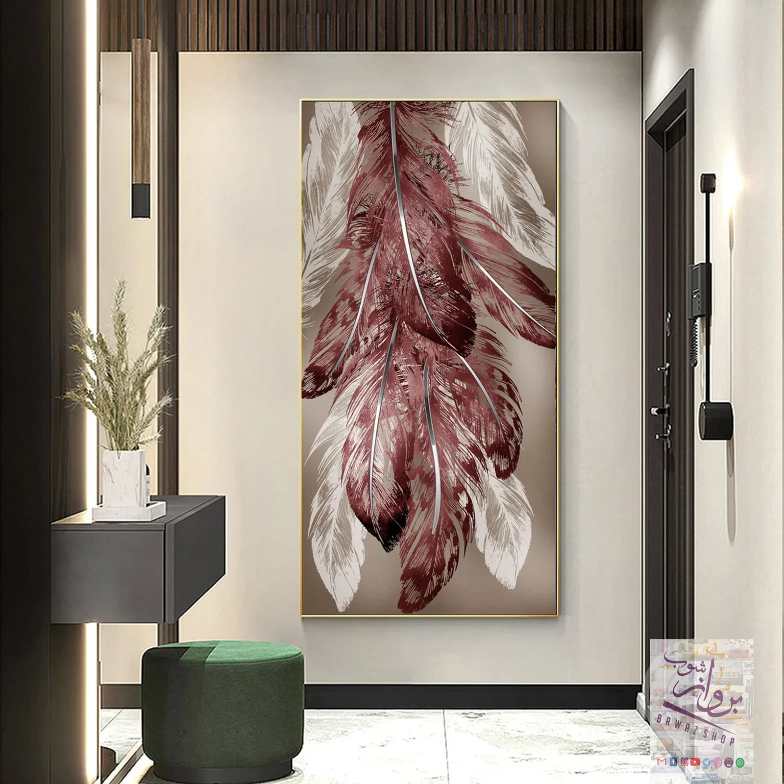 A Painting Of Burgundy And White Feather