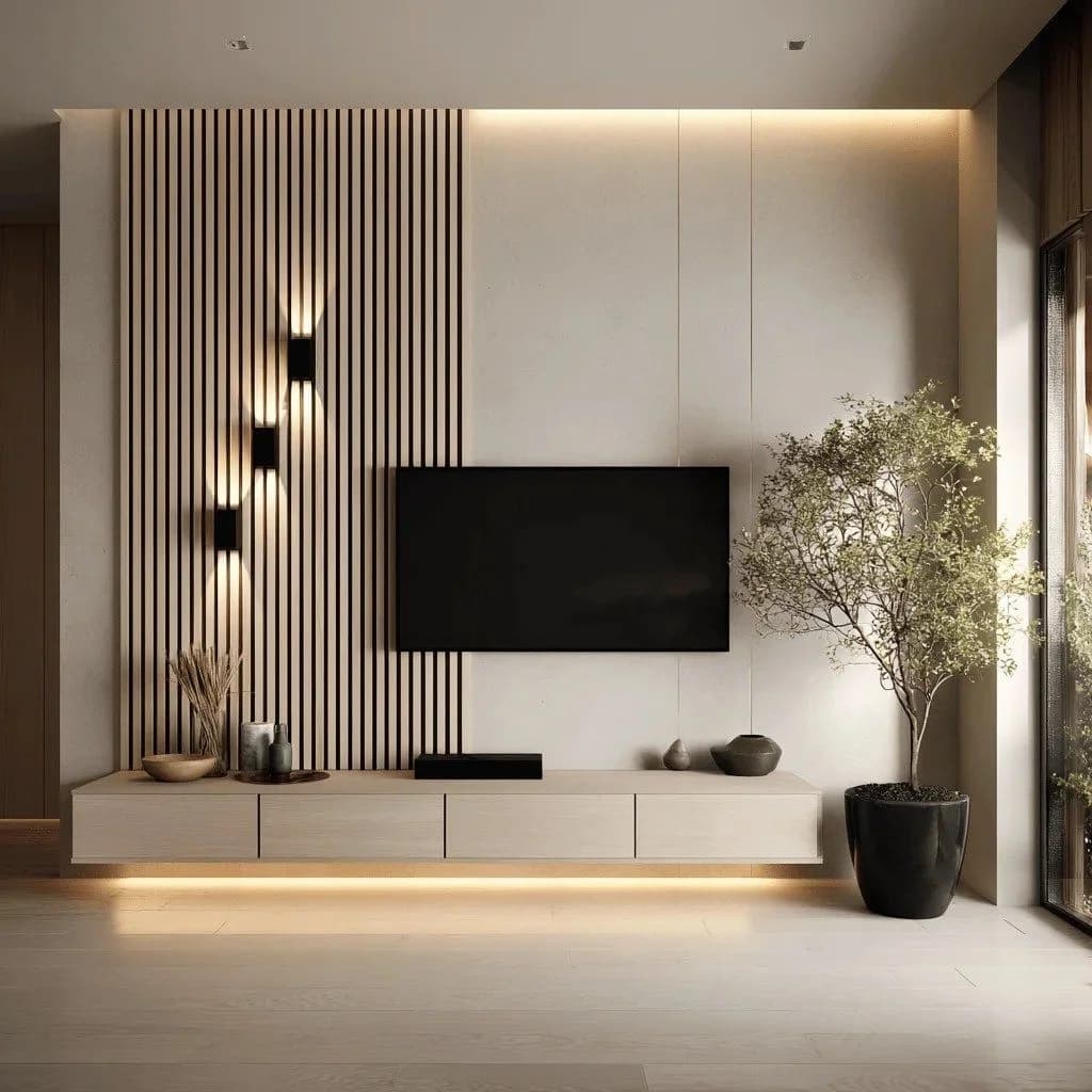 Wood Slat TV Unit