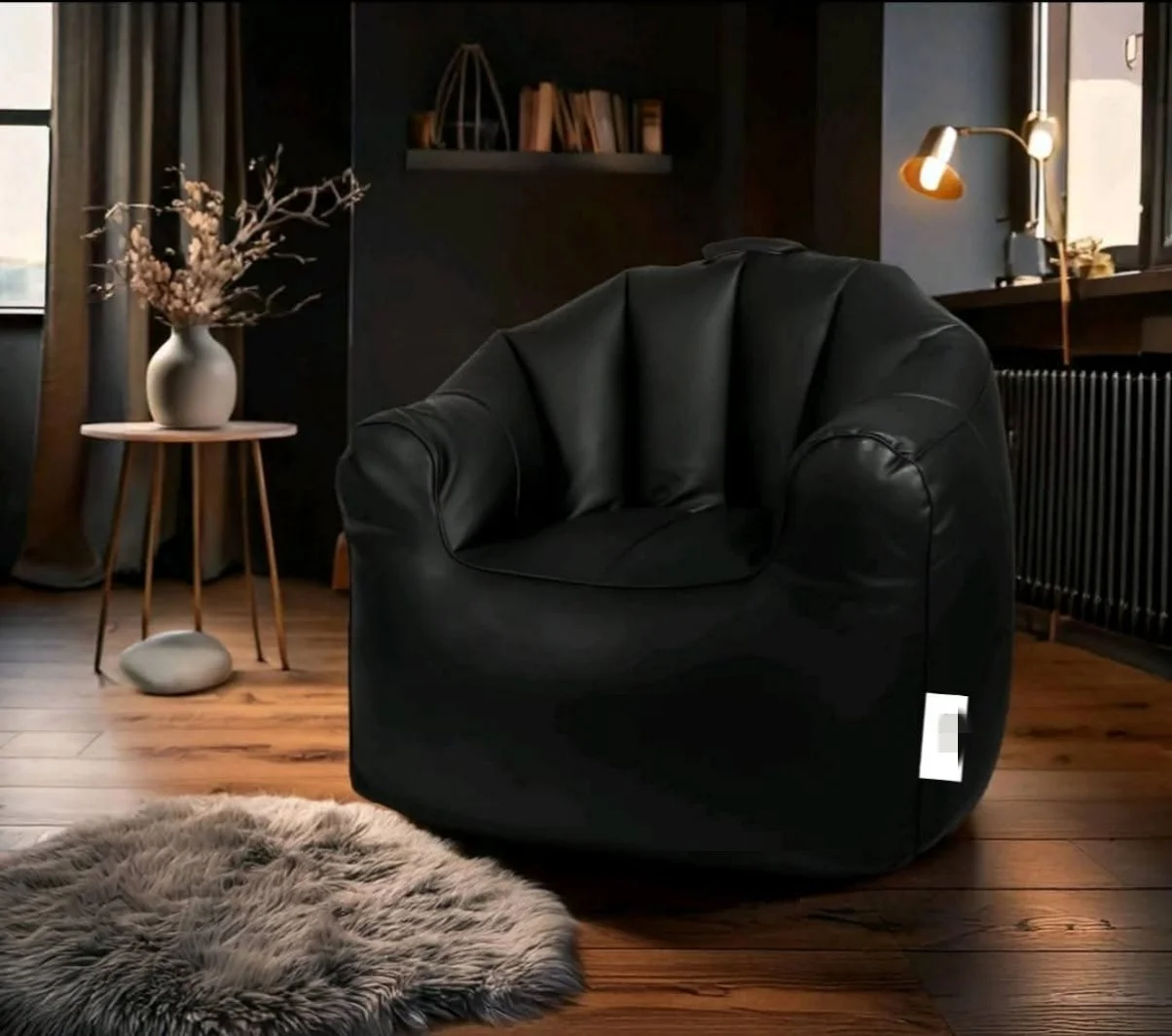 Modern Black Faux Leather Bean Bag