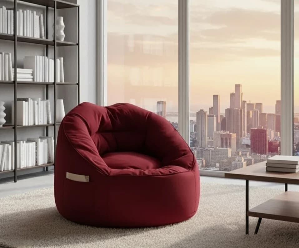 Cozy Red Fabric Bean Bag Lounge Chair