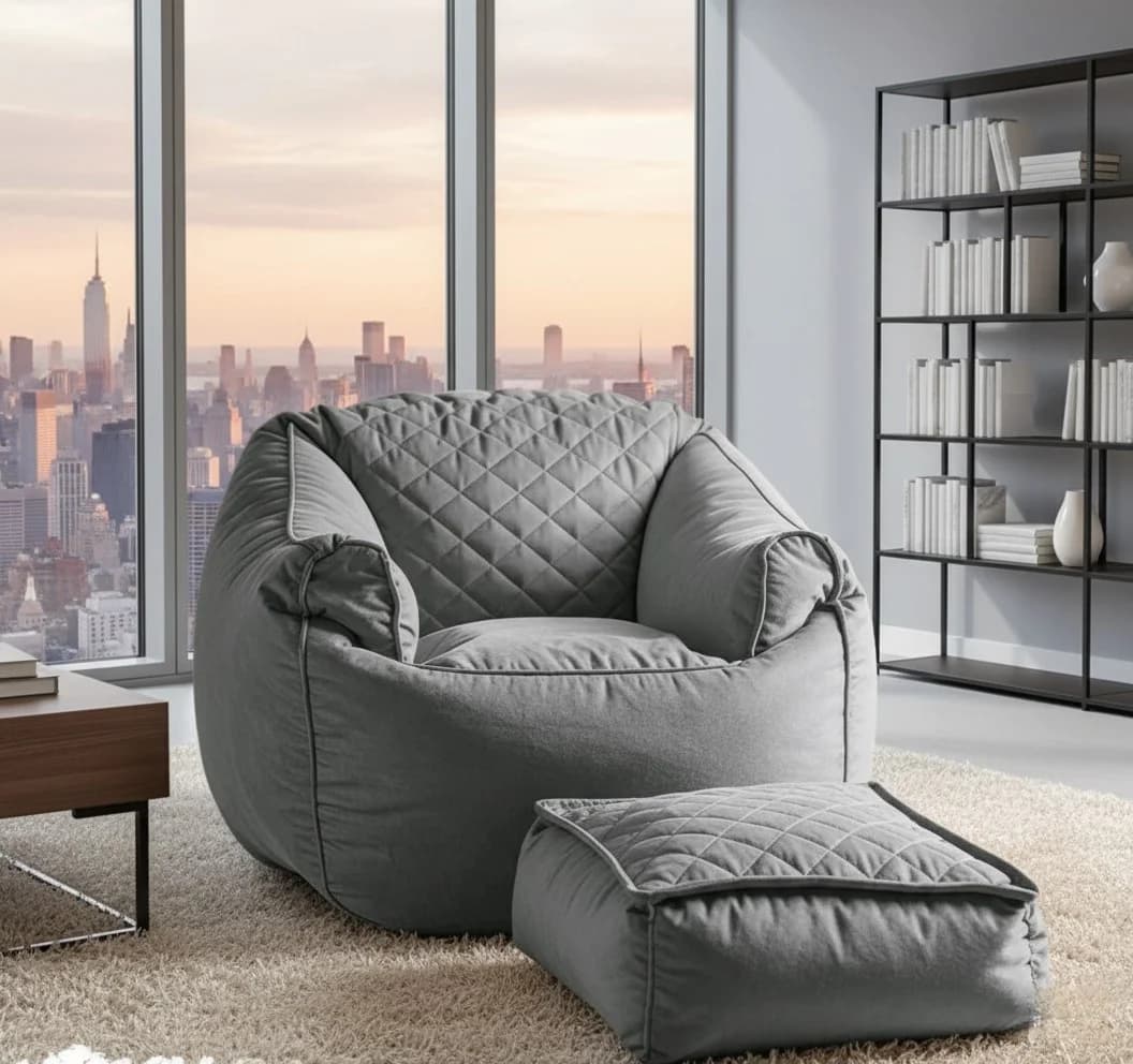 Bean Bag with Footrest – Grey