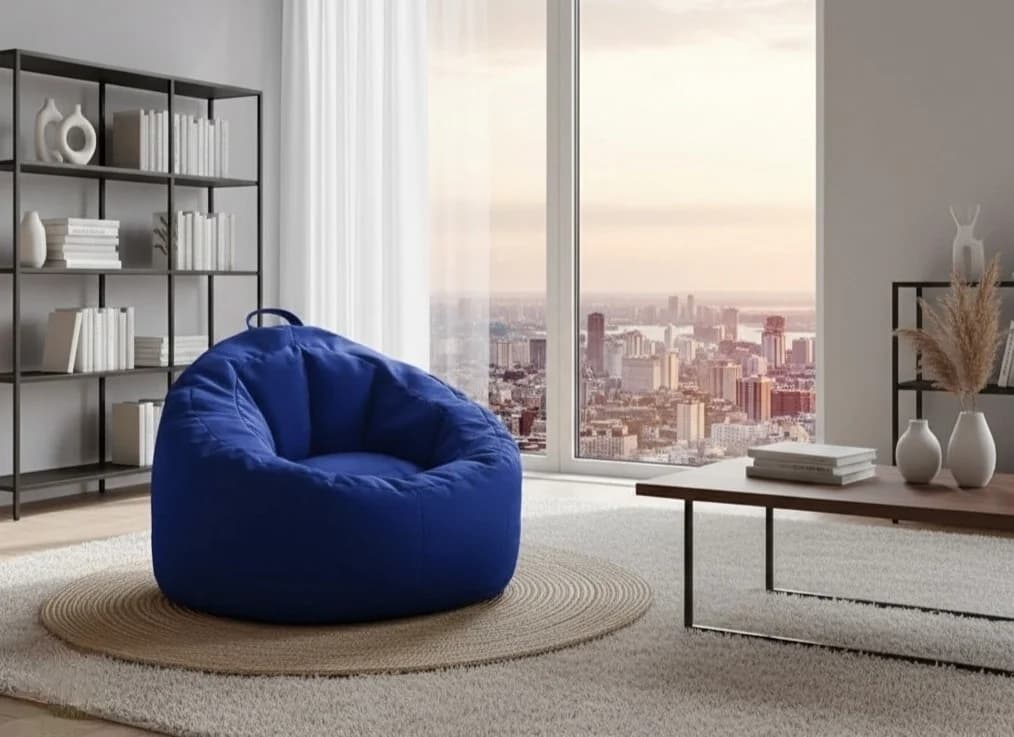 Cozy Blue Fabric Bean Bag Lounge Chair