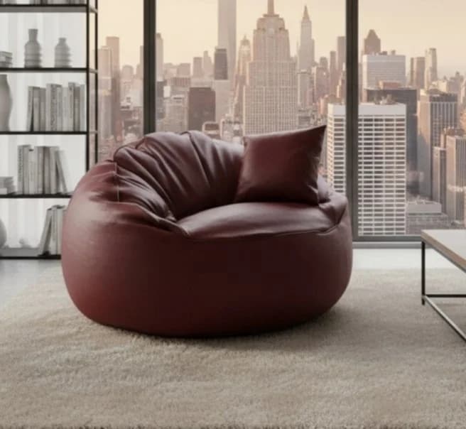Dark Red Leather Bean Bag Lounge Chair