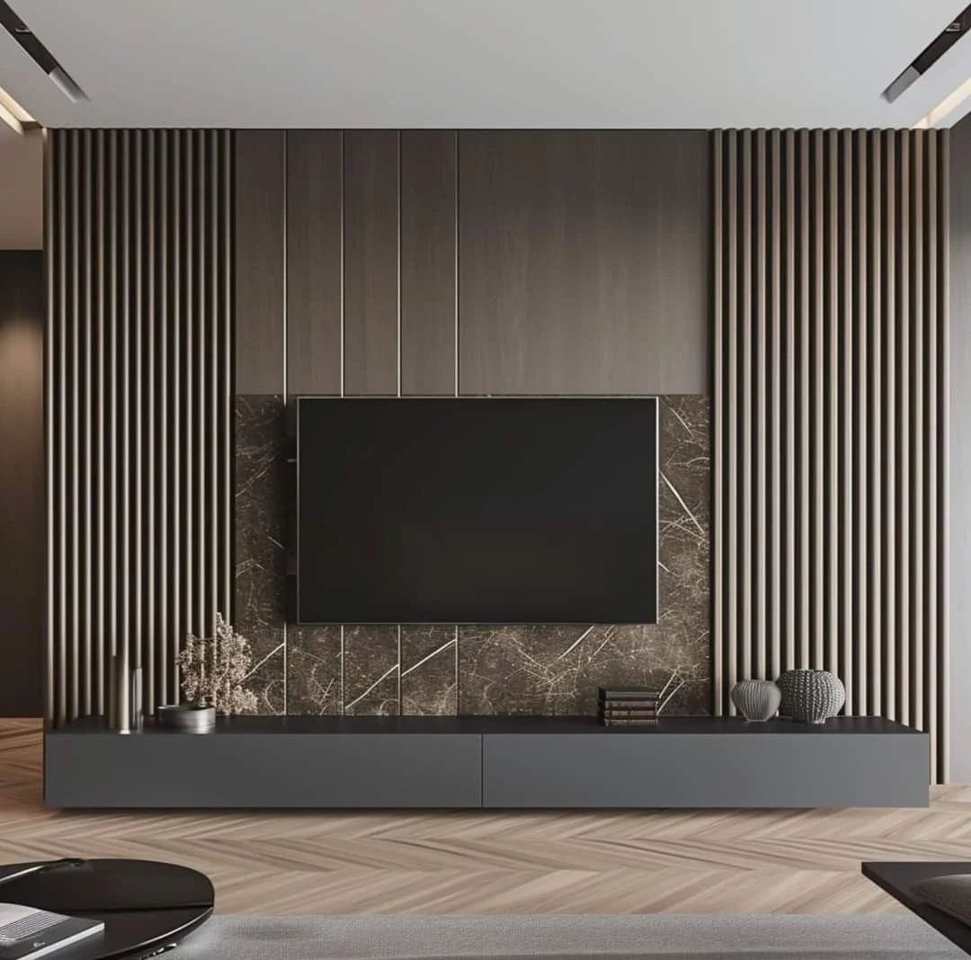 Modern Dark Wood TV Wall Unit